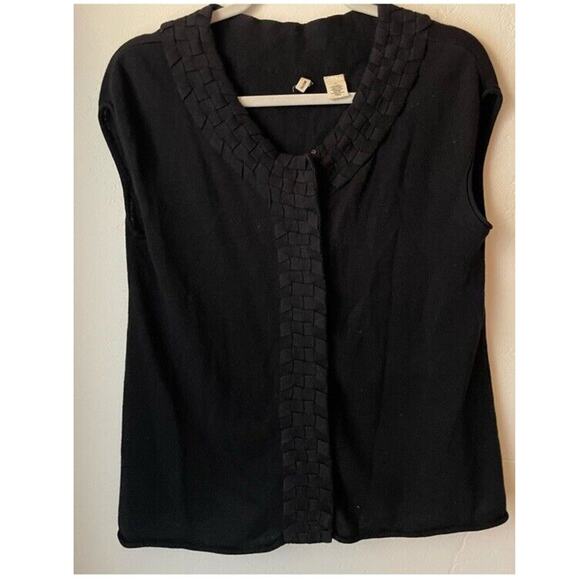 Anthropologie Top Women's Medium Linen Blend Button Up Sweater Sleeveless Black - Picture 1 of 6